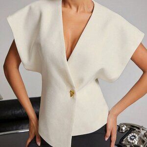 White Elegant Women's Blouse With Butterfly Brooch
